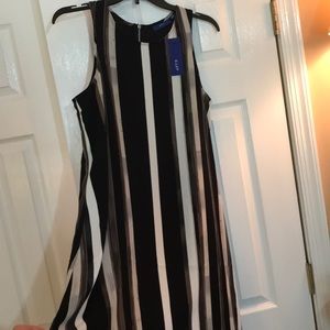 Black, tan, and white striped Apt 9 midi dress